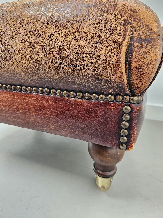 Image 1 of Vintage Hocker (Ottoman) Bruin Schapenleer