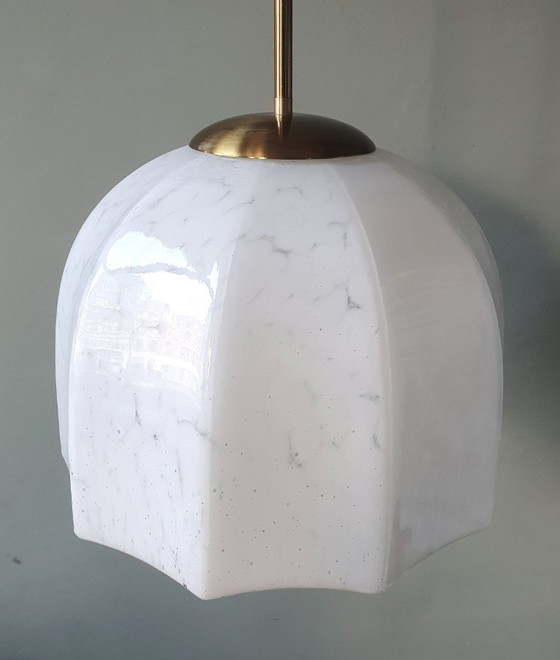 Vintage Large Pendant Lamp of Swirled Glass - Murano Style, Glashütte Limburg, Metal, Murano Glass, Gold (photo 12 of 17)