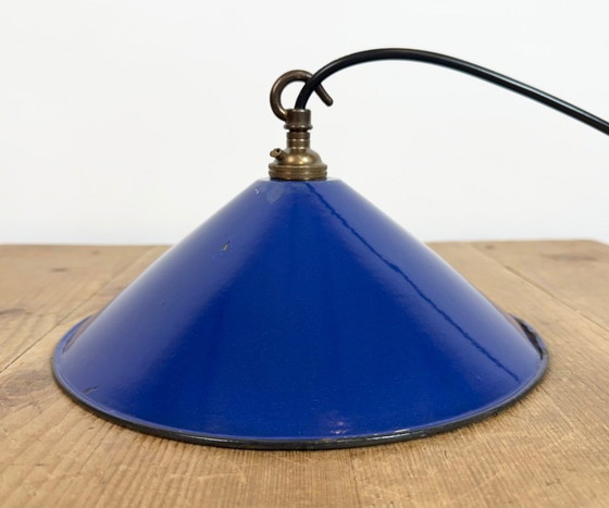 Image 1 of Industriële kobaltblauwe emaille fabriekshanglamp, jaren 1950