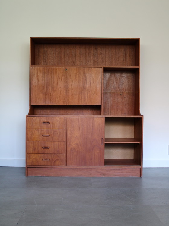 Vintage Deens wandmeubel in teak met secretaire – Wandkast, Wood (photo 6 of 13)