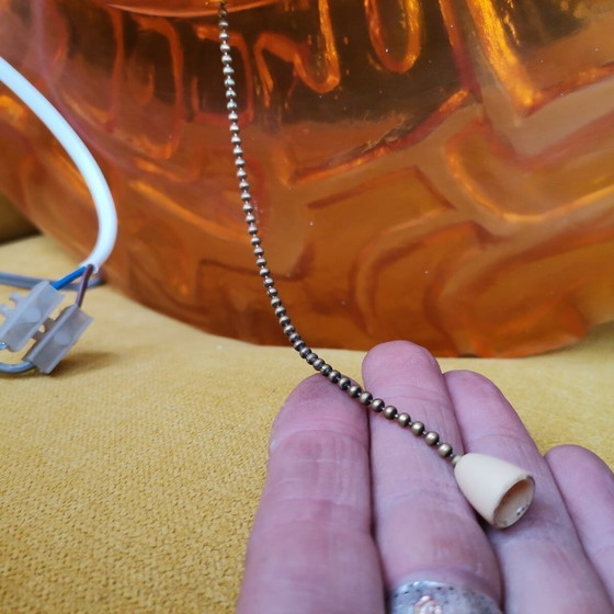 Image 1 of Large Mid-Century German Modern Oval Orange Acrylic Backlit Wall Mirror Light attributed to Hillebrand, 1970s