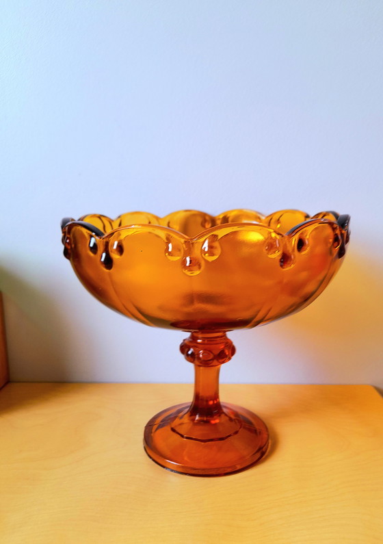 Image 1 of Amber glass fruit bowl