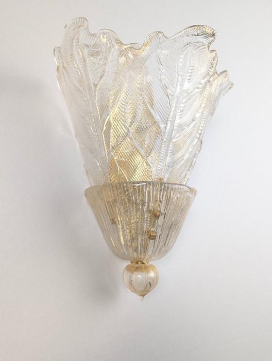 Image 1 of Coppia applique Barovier & Toso Foglia d'Oro in Murano, anni '80