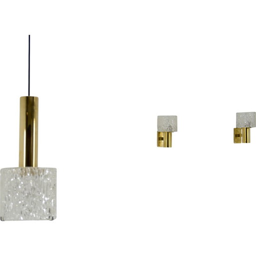Paire d'appliques vintage avec lampe suspendue par Carl Fagerlund pour Orrefors, 1950