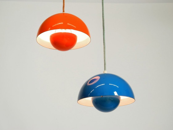 Image 1 of Original enamelled double shade Flower Pot pendant lamp by Verner Panton for Louis Poulsen Denmark