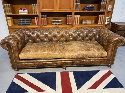 Prachtige Stoere Engelse Chesterfield Bank Sigaren Cognac Leer – banken, Leather, Wood