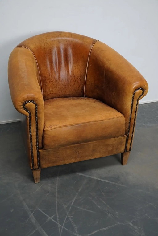 Vintage Nederlandse clubfauteuil van cognackleurig leer