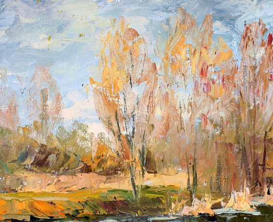 Origineel Schilderij Natuurlandschap Late Herfst Het Eerste IJs – Schilderijen & Tekeningen, Canvas (photo 4 of 7)