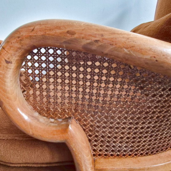 Image 1 of COPPIA DI POLTRONE BERGERE VINTAGE DEI PRIMI DEL XX SECOLO IN RATTAN E LEGNO, SUPERBAMENTE CURVE