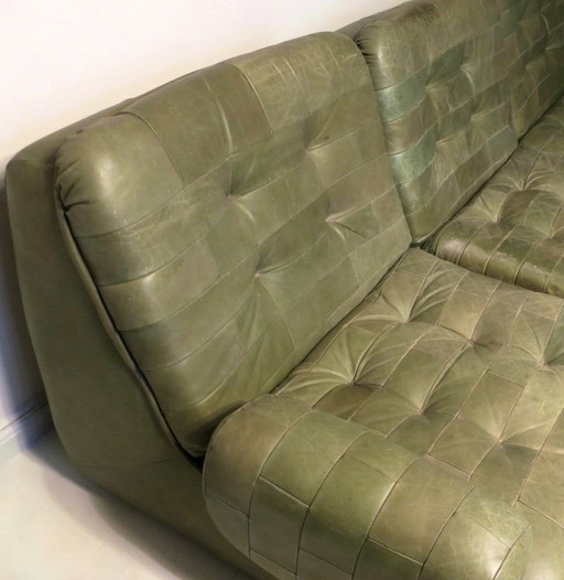 Modulares Patchwork-Sofa-Set aus olivgrünem patiniertem Leder von Laauser 1970s