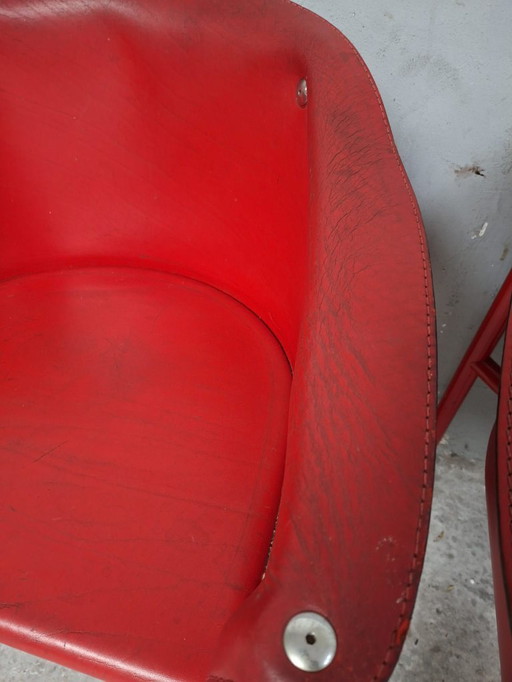 4 sedie da pranzo in pelle rossa stile Memphis anni '80