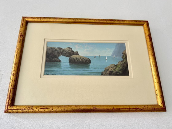 Image 1 of Vintage Seascape Painting with Gold Frame