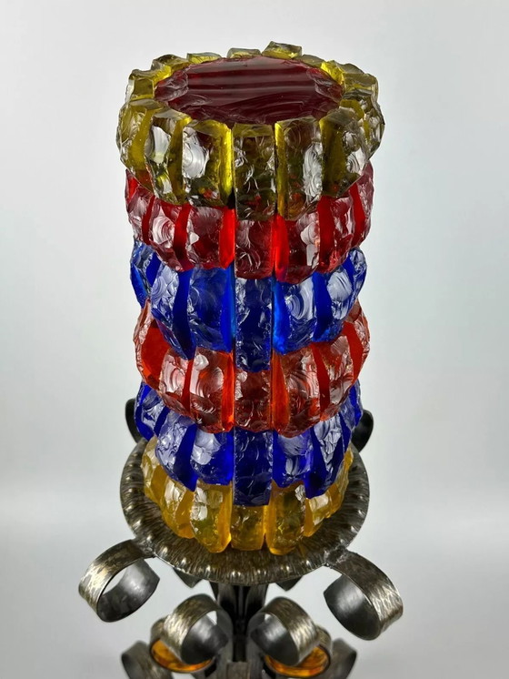 Image 1 of 60er 70er Jahre Brutalistische Stehlampe Eisen & Glas Stehleuchte Mid Century