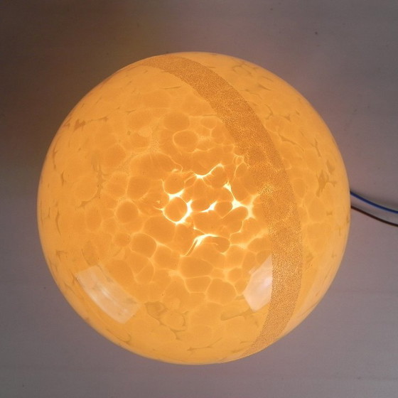 Image 1 of Art Deco plafondlamp, plafonnière met beige gewolkte glazen bol, jaren 30