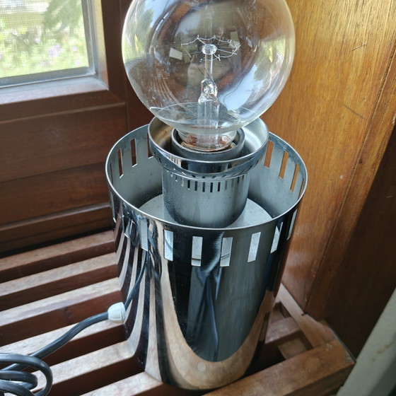 Image 1 of Vintage Chrome Space Age Table Lamp | Cylindrical Metal Design | 36 cm
