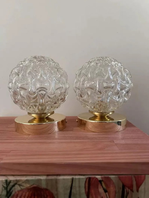 Pair Of Vintage Glass Globes Wall Sconces