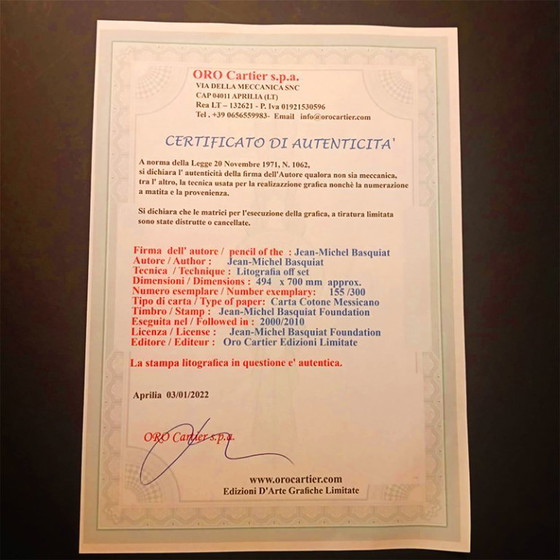 Image 1 of Litografia in edizione limitata di Jean-Michel Basquiat numerata a matita.