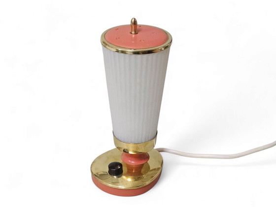Exceptional bedside lamp / Table lamp, 1950s, Metal, Brass, White (photo 2 of 9)