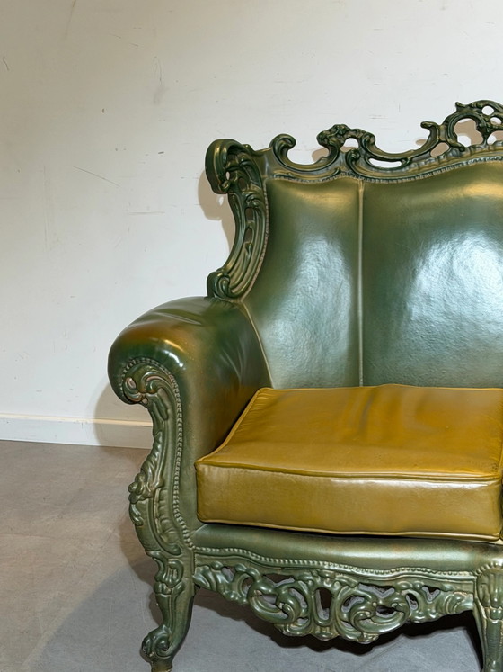 Sofá de cuero rococó de 6 pulgadas – Antiguo sofá del Bar Louis Leuven – 230 cm (photo 4 of 8)