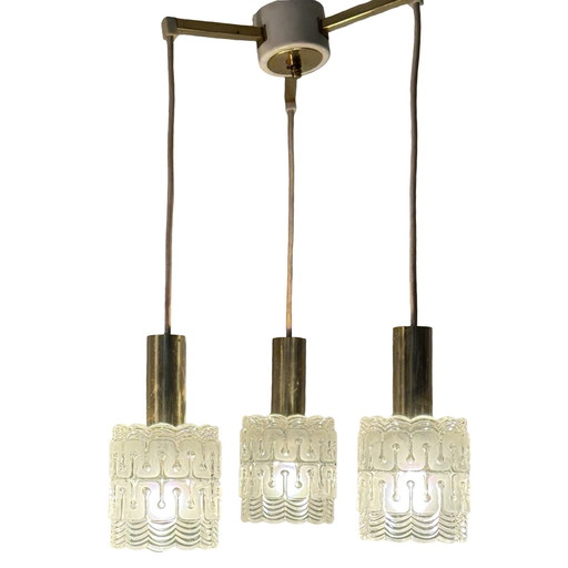 Hillebrand - MCM Hängeleuchte / Kaskade - Kristallglas und Messing - Inklusive passendem Deckenbaldachin