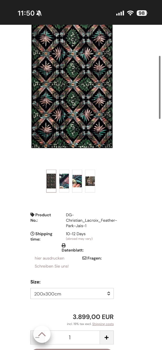 Tapis Christian LaCroix Feather Park NEUF (photo 10 of 11)