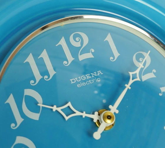 Image 1 of blue vintage ceramic WALL CLOCK kitchen clock dugena herbolzheimer 1960s 70s west german pottery