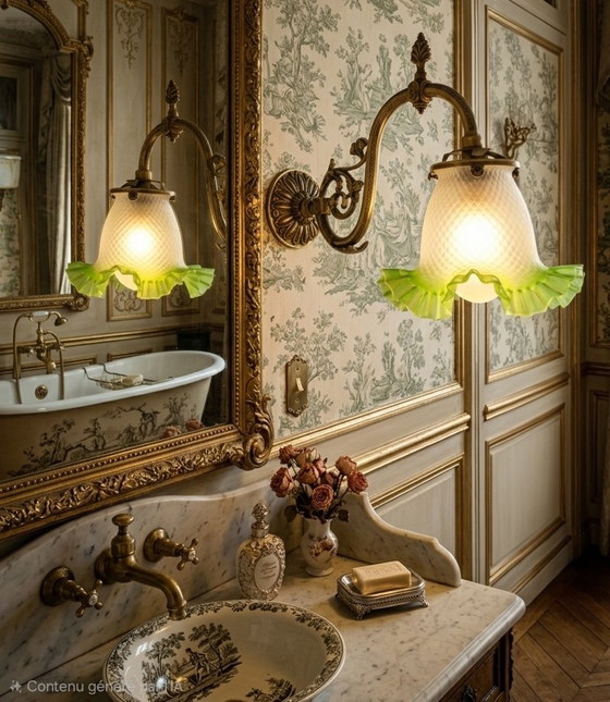 Image 1 of Wandleuchte im Stil Louis XVI. – Um 1930 – Ziselierte Bronze und Glaskugel aus Opalglas