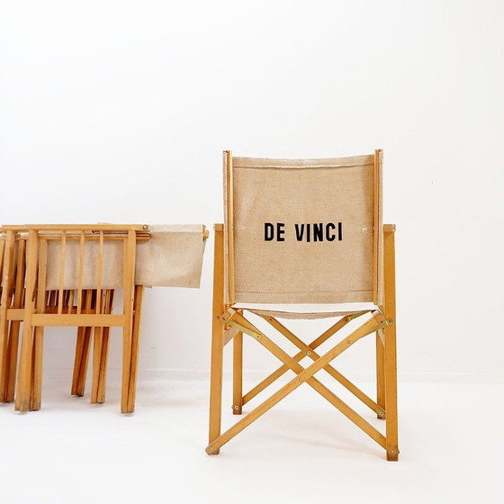 Image 1 of Set di 4 sedie pieghevoli in rovere e tela di cotone