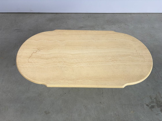 Vintage oval travertine coffee table, 1980s (photo 8 of 9)