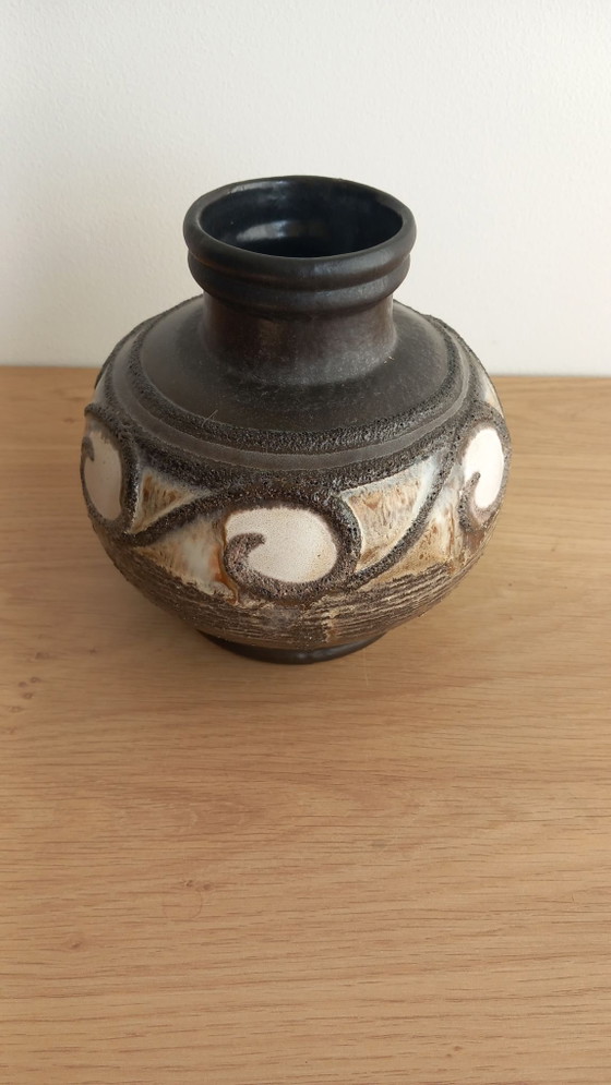 Vintage Strehla Keramik design vase (Model 1421), DDR / Fat Lava, Ceramic, Brown (photo 2 of 6)