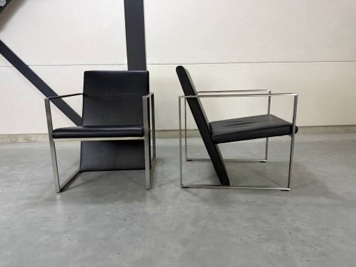 Fauteuils Arco Spine - Cuir Noir Et Acier
