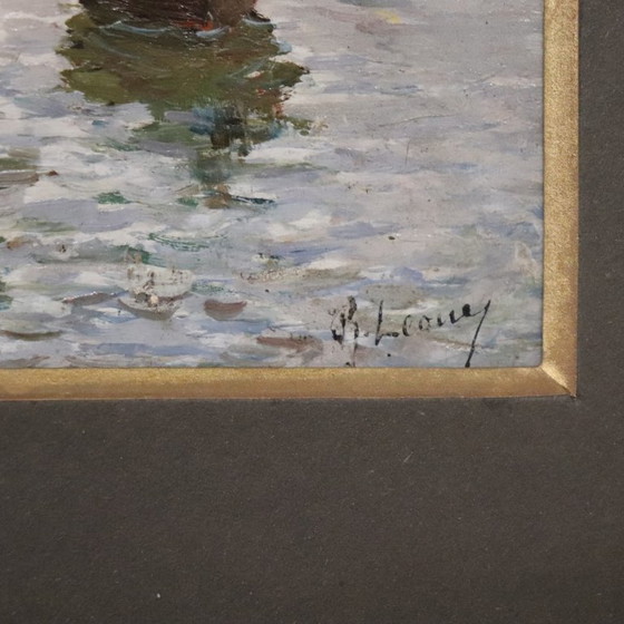 Image 1 of Gulf of Naples with Fishermen Signed R. Leone, Oil Painting on Board, Italy Early 20th Century