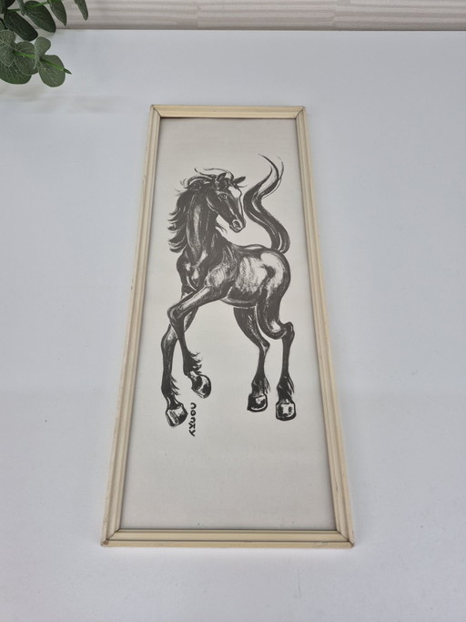 Estampe/dessin vintage Cocky d'un cheval stylisé.
