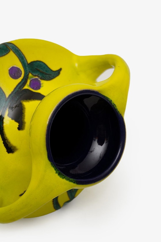 Image 1 of Vaso in anfora gialla Marei 9302 in ceramica anni '60/'70 con pianta decorativa