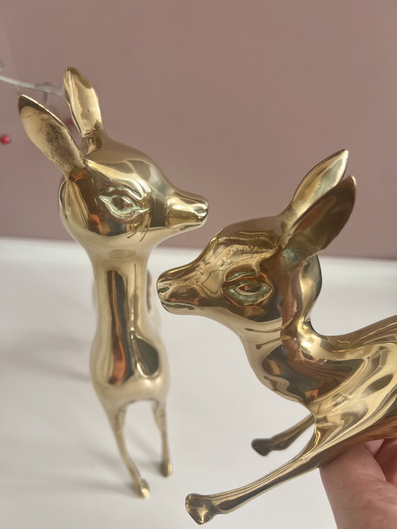 Image 1 of Hollywood Regency brass XL deer/bambis