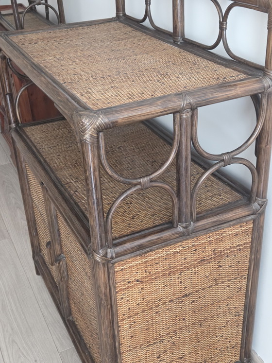 Ensemble buffet bas et étagère vintage années 70 - 80 – Commodes, Rattan (photo 6 of 6)