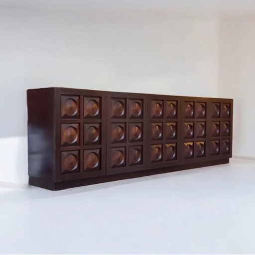 Sideboard Vintage Mahogany Brutalist Dresser 1970's