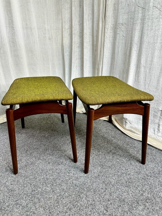 Danish Design, “Sigfred Omann, Ølholm” Poggiapiedi e pouf, Teak, Mid Century, Ølholm Møbelfabrik, Legno, Verde (foto 8 di 11)