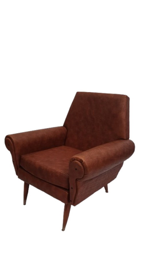 2 x Vintage Mid-Century Fauteuil – Jaren 50/60 Skai Leder – Uniek Design!