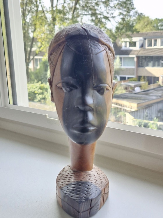 Vintage Afrikaanse Buste - Tweekleurig Ebbenhout – Decoratieve objecten (photo 3 of 7)
