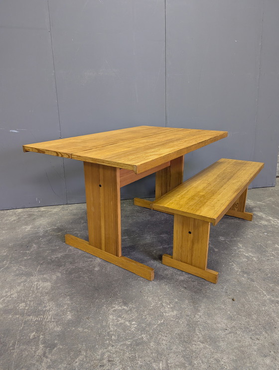 Image 1 of Vintage wooden dining table with bench Taapiovaara