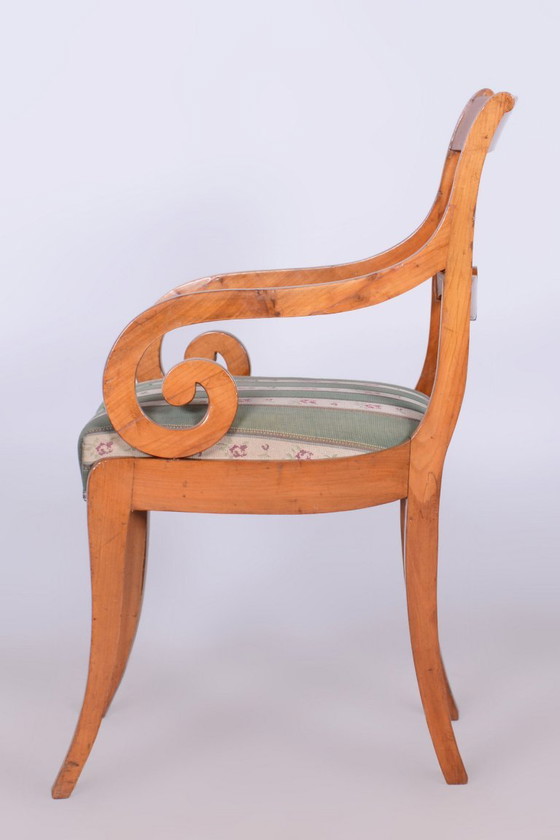 Restored Biedermeier Armchair with Stool, Beech, Oak, Cherry, Austria, 1830s – Textile, Wood (photo 7 of 20)