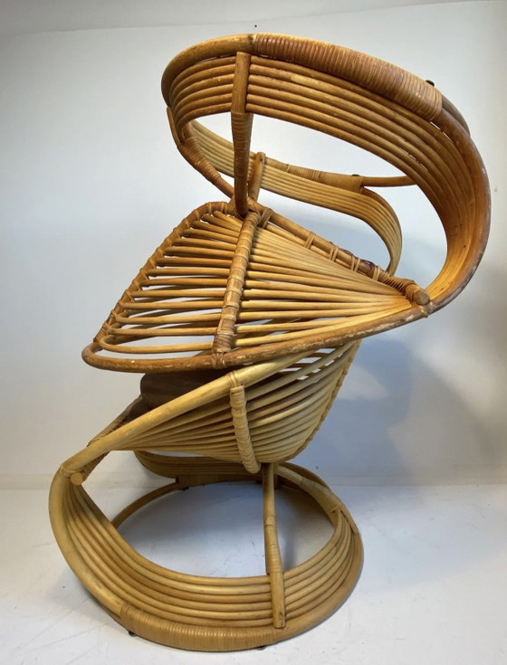 Sculpturale Wervel Rotan Bamboe Fauteuils Jaren 80 – Bamboo, Rattan (photo 7 of 7)