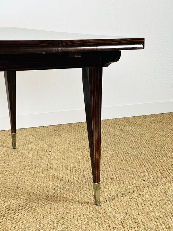 Image 1 of Table de salle à manger art déco en ébène de macassar avec rallonges, 1940