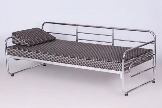 Sofá Bauhaus restaurado, de Mücke-Melder, cromado, tapizado nuevo, checo, años 30 – Textile, Chrome (photo 5 of 15)