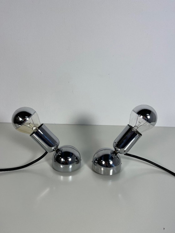 Image 1 of 2 lámparas de mesa/pared Pollux cromadas de Ingo Maurer para Design M, años 60.
