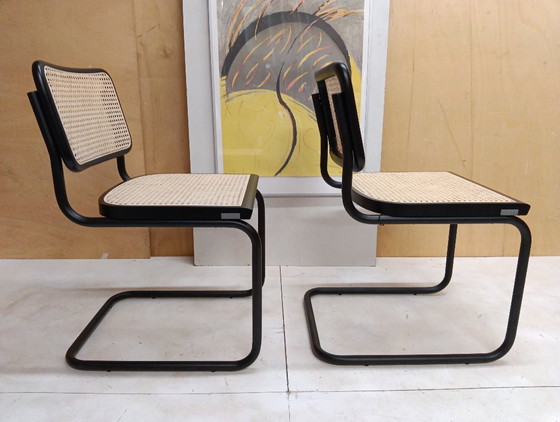 Image 1 of ALIVARMVSEVM 104. SET of 2 CESCA B32 Chairs (NEW) in Black Frame Limited Edition 