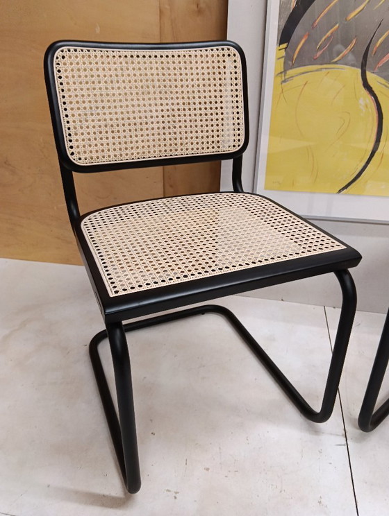 Image 1 of ALIVARMVSEVM 104. SET of 2 CESCA B32 Chairs (NEW) in Black Frame Limited Edition 
