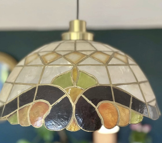 Image 1 of Vintage Art Deco Mother-of-Pearl Shade / Hanging Lamp From France, 1930s