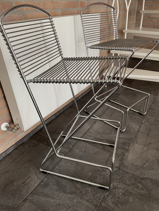 2 st postmodern bar stool in chromed metal 80s